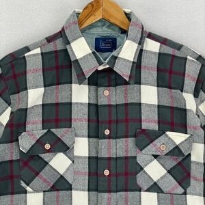 VTG 80s SEARS‎ Flannel Shirt Mens Large Grey Plaid Long Sleeve Retro Button Up
